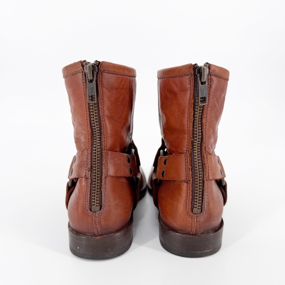 Frye Phillip Harness Short Leather  Whiskey Bootie Size 6 - Picture 3 of 9